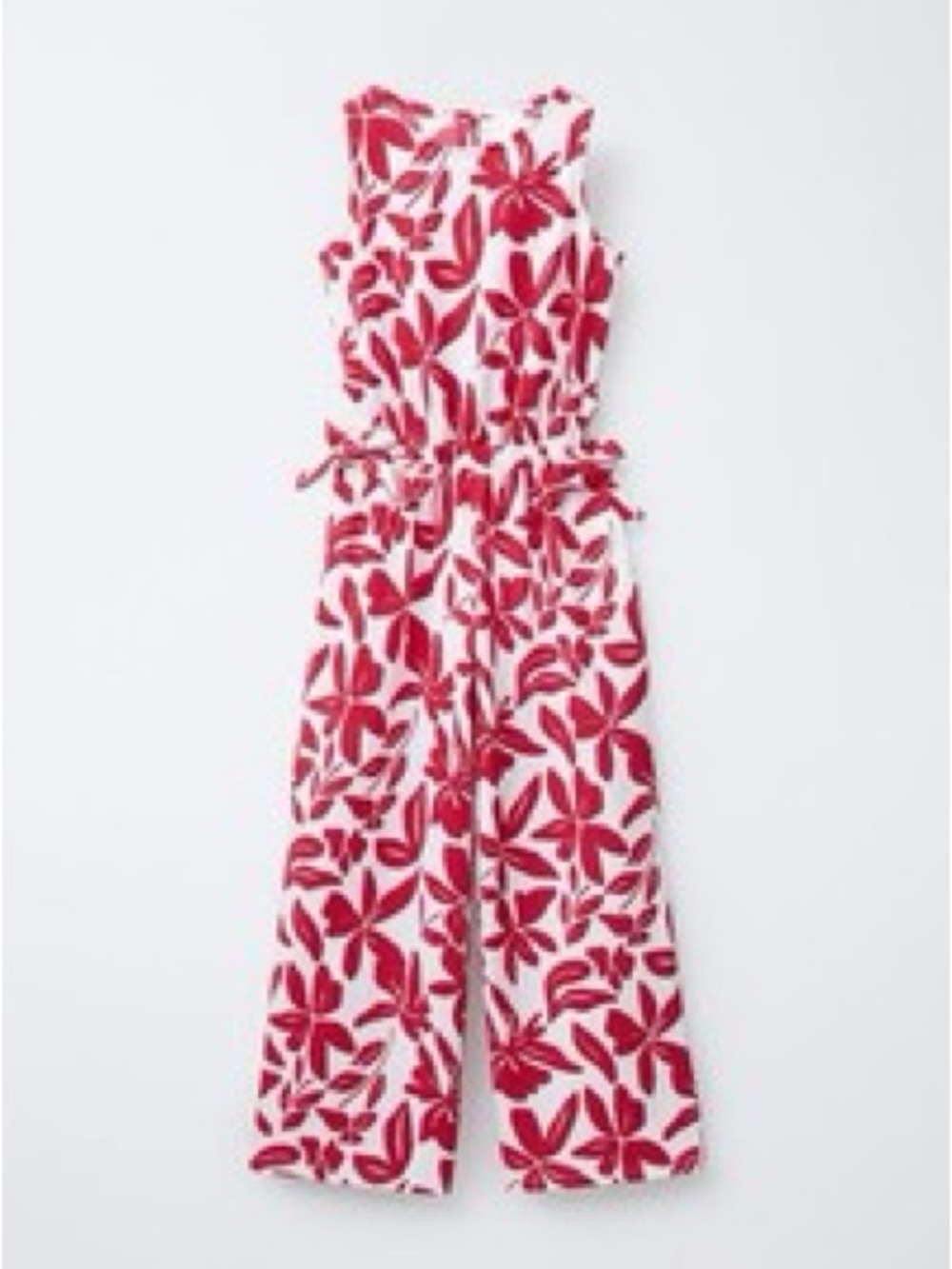Zara White and Red Floral Sleeveless Jumpsuit